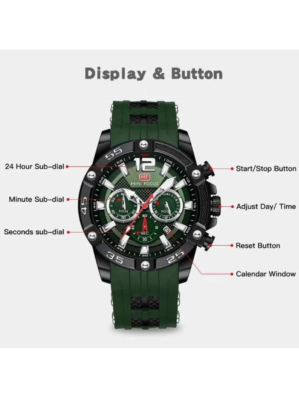 Men's Green And Black Analog Quartz Waterproof Chronograph Stylish Casual Watch